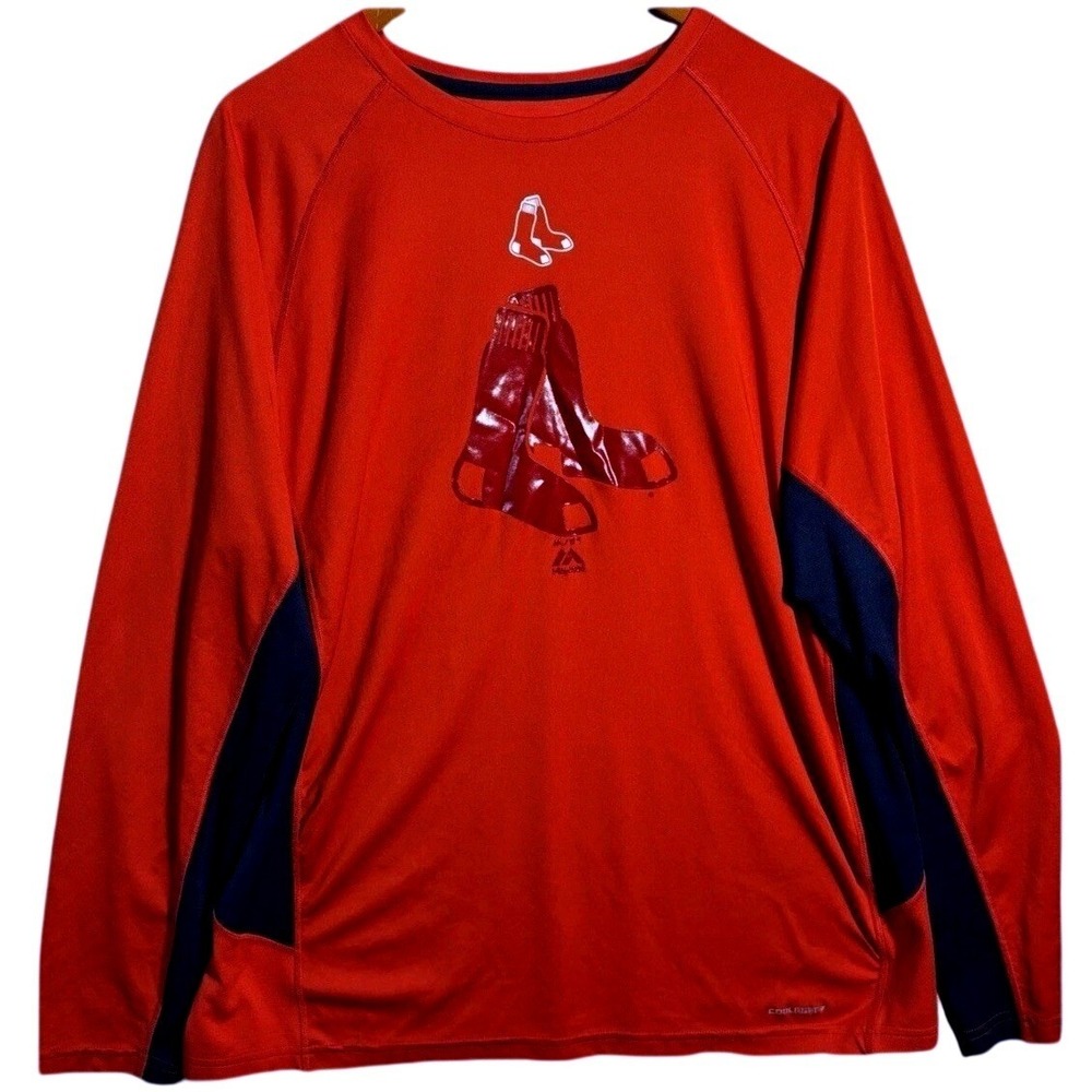 Majestic Boston Red Sox Mens XL Cool Base‎ Long Sleeve Training Shirt Red Navy